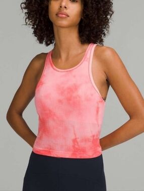 Lululemon Ebb to Street Crop Racerback Tank Marble Dye Raspberry Cream Sz12 Nwt